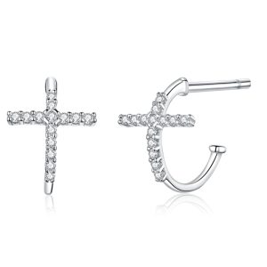 Silver Cross Hoop Earrings