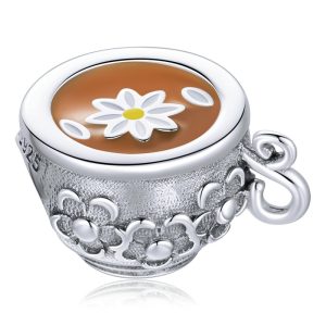 Silver Flower Teacup Charm