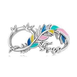Colourful Sterling Silver Infinity Feather Charm