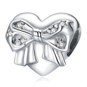 Bow Heart CZ Charm