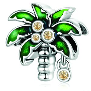 Coconut Palm Tree Sterling Silver CZ Charm