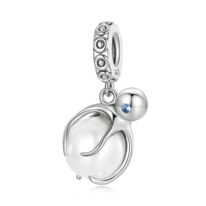 Sterling Silver Octopus Shell Bead Pendant Charm
