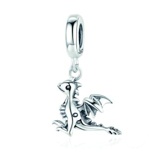Silver Winged-Dragon Pendant Charm
