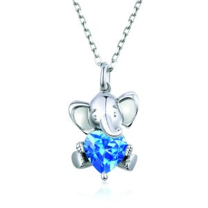 Blue Heart Elephant Pendant Necklace