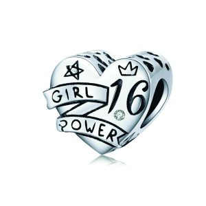 Sweet 16 Girl Power Heart Charm