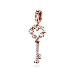 Sterling Silver Rose Gold CZ Heart Key