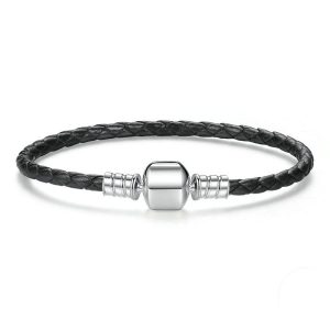 Plain Clasp Black Leather Bracelet