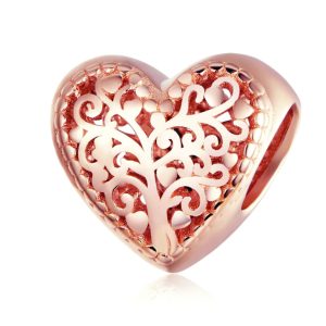 Rose Gold Tree of Life Heart Charm