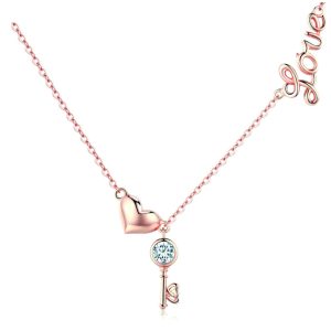 Rose Gold Key Lock Heart Pendant Necklace