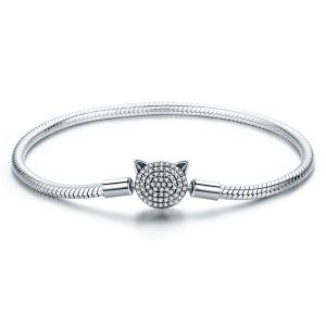 CZ Cat Clasp Snake Bracelet