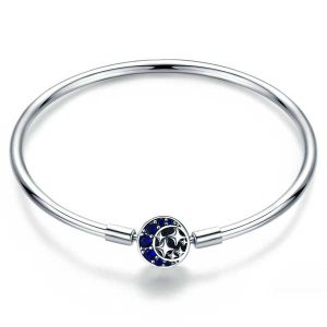 Blue CZ Moon and Star Clasp Bangle