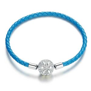 CZ Snowflake Clasp Leather Bracelet