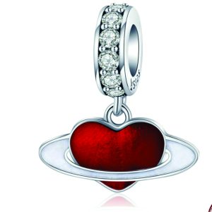 Red Heart Love Planet Pendant Charm