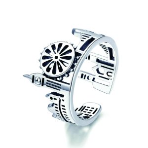 Silver London City Adjustable Ring