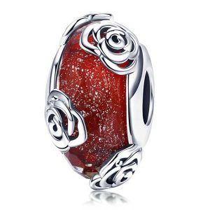 Silver Rose Enhanced Glass Charm