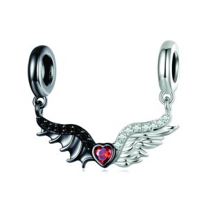 Black & White Sterling Silver Angel Wings