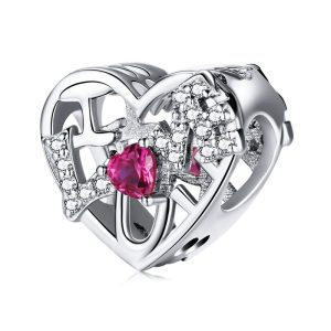 Heart Shaped Sterling Silver CZ Love Charm